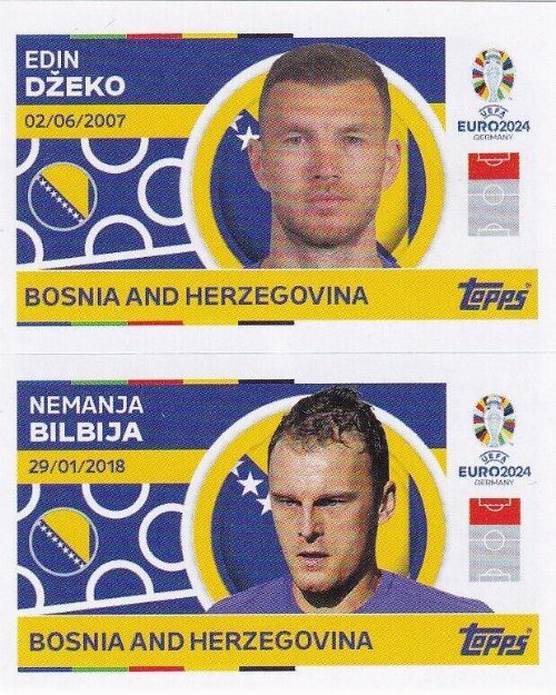 Topps - UEFA Germany Euro 2024 Αυτοκόλλητο - BIH 12.
Edin Džeko + BIH 13. Nemanja Bilbija (Bosnia and
Herzegovina)