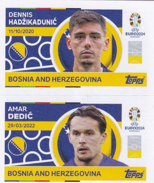 Topps - UEFA Germany Euro 2024 Αυτοκόλλητο - BIH 4.
Dennis Hadžikadunić + BIH 5. Amar Dedić (Bosnia and
Herzegovina)