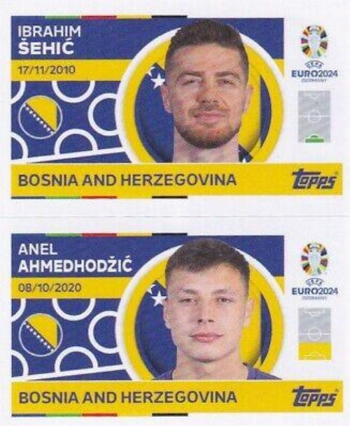 Topps - UEFA Germany Euro 2024 Αυτοκόλλητο - BIH 2.
Ibrahim Šehić + BIH 3. Anel Ahmedhodžić (Bosnia and
Herzegovina)