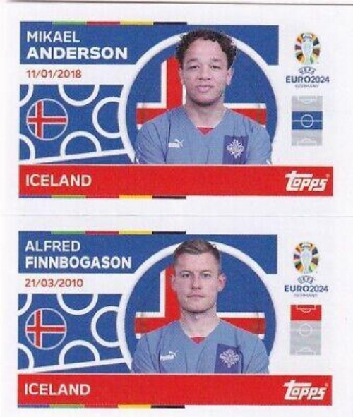 Topps - UEFA Germany Euro 2024 Sticker - ICE 14.
Mikael Anderson (Iceland)+ ICE 15. Alfred Finnbogason
(Iceland)