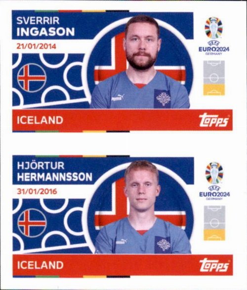 Topps - UEFA Germany Euro 2024 Sticker - ICE 6.
Sverrir Ingason (Iceland)+ ICE 7. Hjörtur Hermannsson
(Iceland)