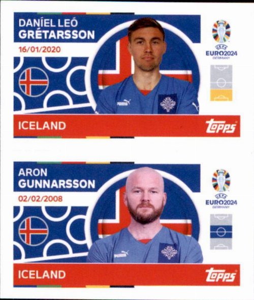 Topps - UEFA Germany Euro 2024 Αυτοκόλλητο - ICE 8.
Daníel Leó Grétarsson (Iceland)+ ICE 9. Aron Gunnarsson
(Iceland)