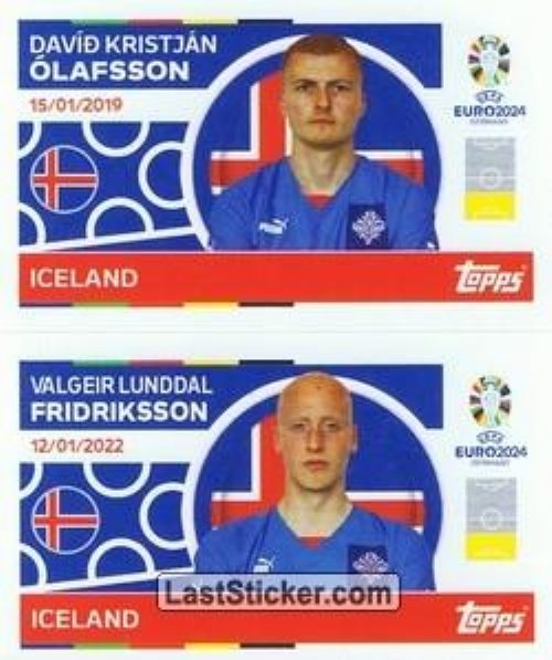 Topps - UEFA Germany Euro 2024 Αυτοκόλλητο - ICE 4.
Davíd Kristján Ólafsson (Iceland)+ ICE 5. Valgeir Lunddal
Fridriksson (Iceland)