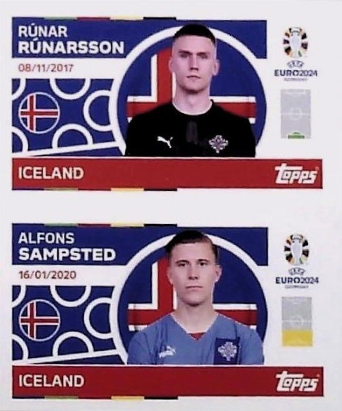 Topps - UEFA Germany Euro 2024 Sticker - ICE 2.
Rúnar Rúnarsson (Iceland)+ ICE 3. Alfons Sampsted
(Iceland)