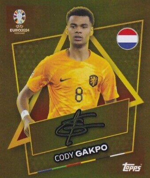 Topps - UEFA Germany Euro 2024 Sticker - NED SP.
Cody Gakpo (Netherlands) - Gold Foil (Signed)