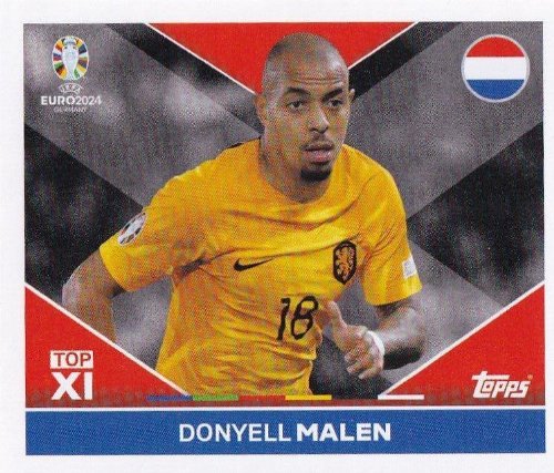 Topps - UEFA Germany Euro 2024 Sticker - NED TOP
2. Donyell Malen (Netherlands) - Top XI