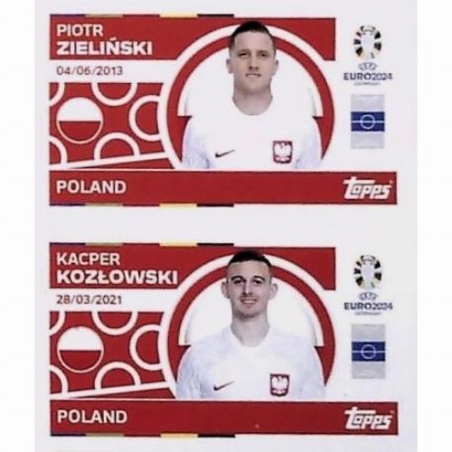 Topps - UEFA Germany Euro 2024 Sticker - POL 10.
Piotr Zieliński (Poland)+ POL 11. Kacper Kozłowski
(Poland)