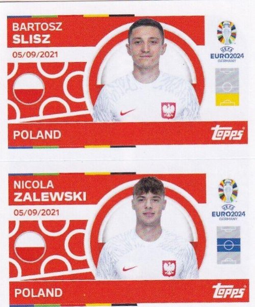 Topps - UEFA Germany Euro 2024 Αυτοκόλλητο - POL 8.
Bartosz Slisz (Poland) + POL 9. Nicola Zalewski
(Poland)