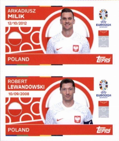 Topps - UEFA Germany Euro 2024 Sticker - POL 14.
Arkadiusz Milik (Poland)+ POL 15. Robert Lewandowski
(Poland)