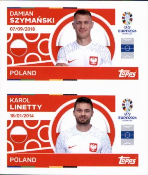 Topps - UEFA Germany Euro 2024 Sticker - POL 12.
Damian Szymański (Poland)+ POL 13. Karol Linetty
(Poland)