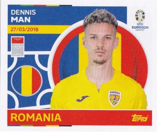 Topps - UEFA Germany Euro 2024 Sticker -ROM 21.
Dennis Man (Romania)