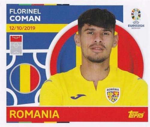 Topps - UEFA Germany Euro 2024 Sticker - ROM 20.
Florinel Coman (Romania)