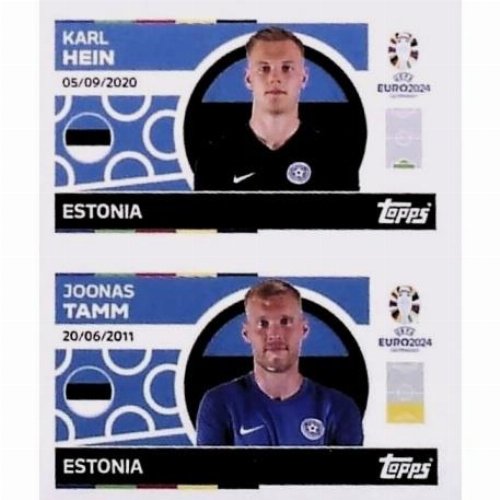 Topps - UEFA Germany Euro 2024 Sticker - EST 2.
Karl Hein (Estonia) + EST 3. Joonas Tamm
(Estonia)