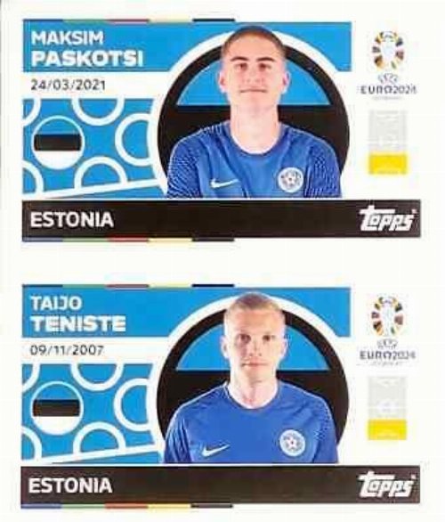 Topps - UEFA Germany Euro 2024 Αυτοκόλλητο - EST 8.
Maksim Paskotsi (Estonia) + EST 9. Taijo Teniste
(Estonia)