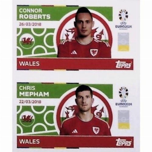 Topps - UEFA Germany Euro 2024 Sticker -WAL 6.
Connor Roberts (Wales) + WAL 7. Chris Mepham
(Wales)