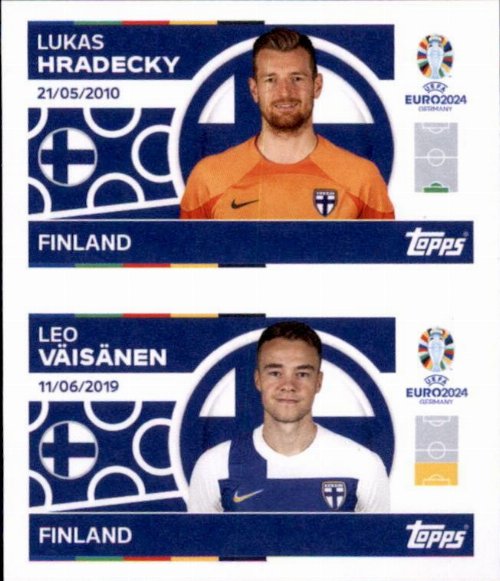 Topps - UEFA Germany Euro 2024 Αυτοκόλλητο - FIN 2.
Lukas Hradecky (Finland) + FIN 3. Leo Väisänen
(Finland)