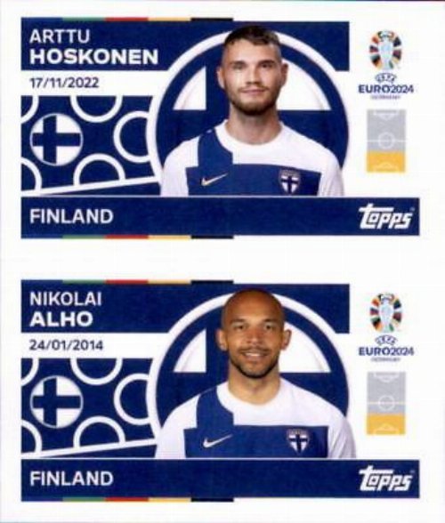 Topps - UEFA Germany Euro 2024 Αυτοκόλλητο - FIN 4.
Arttu Hoskonen (Finland) + FIN 5. Nikolai Alho
(Finland)