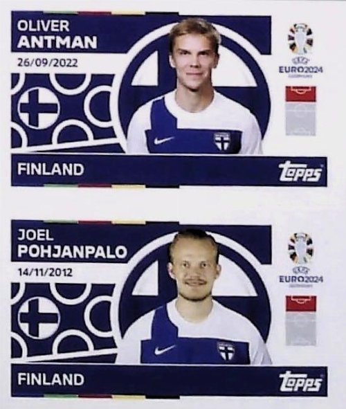 Topps - UEFA Germany Euro 2024 Αυτοκόλλητο - FIN 12.
Oliver Antman (Finland) + FIN 13. Joel Pohjanpalo
(Finland)