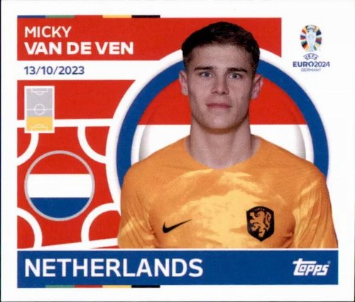 Topps - UEFA Germany Euro 2024 Αυτοκόλλητο - ED 6.
Micky Van de Ven (Netherlands)