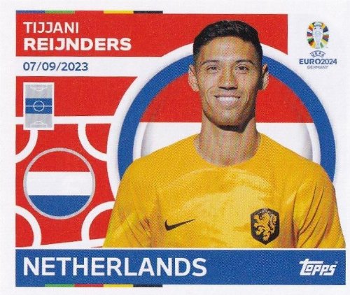 Topps - UEFA Germany Euro 2024 Αυτοκόλλητο - NED 13.
Tijjani Reijnders (Netherlands)