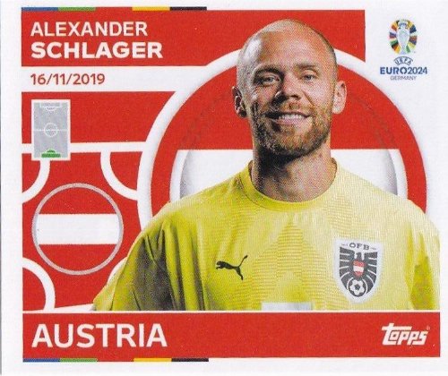 Topps - UEFA Germany Euro 2024 Αυτοκόλλητο - AUT 4.
Alexander Schlager (Austria)