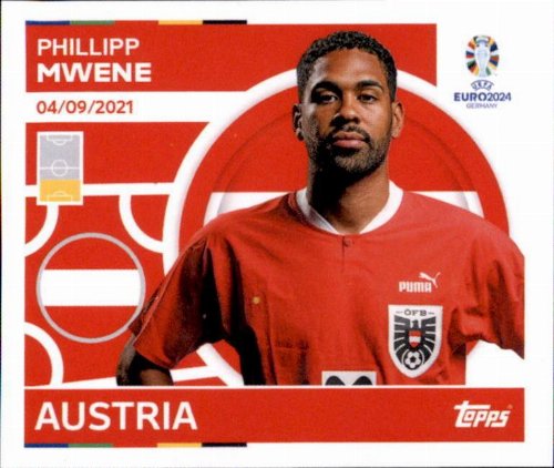 Topps - UEFA Germany Euro 2024 Αυτοκόλλητο - AUT 7.
Phillipp Mwene (Austria)