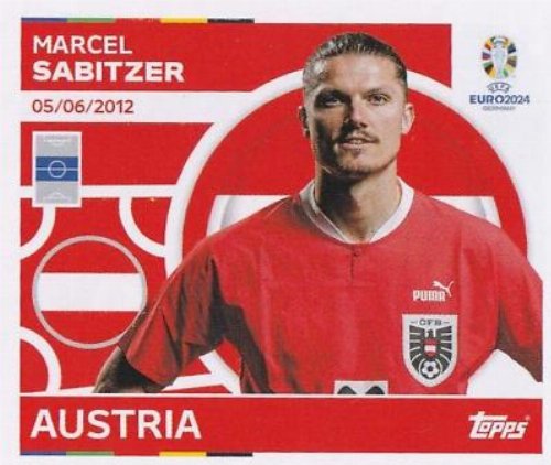 Topps - UEFA Germany Euro 2024 Αυτοκόλλητο - AUT 10.
Marcel Sabitzer (Austria)