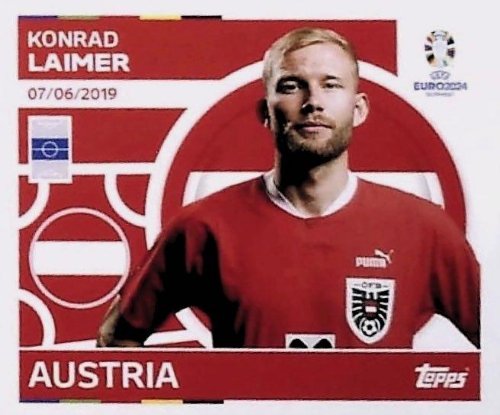 Topps - UEFA Germany Euro 2024 Sticker - AUT 14.
Konrad Laimer (Austria)