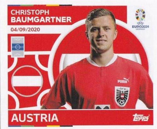 Topps - UEFA Germany Euro 2024 Αυτοκόλλητο - AUT 15.
Christoph Baumgartner (Austria)