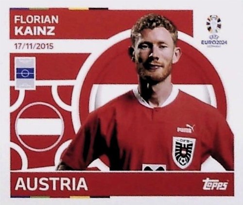 Topps - UEFA Germany Euro 2024 Αυτοκόλλητο - AUT 16.
Florian Kainz (Austria)