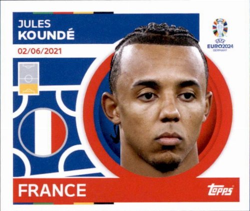 Topps - UEFA Germany Euro 2024 Αυτοκόλλητο - FRA 6.
Jules Koundé (France)