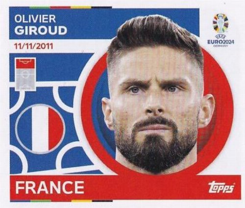 Topps - UEFA Germany Euro 2024 Αυτοκόλλητο - FRA 18.
Olivier Giroud (France)