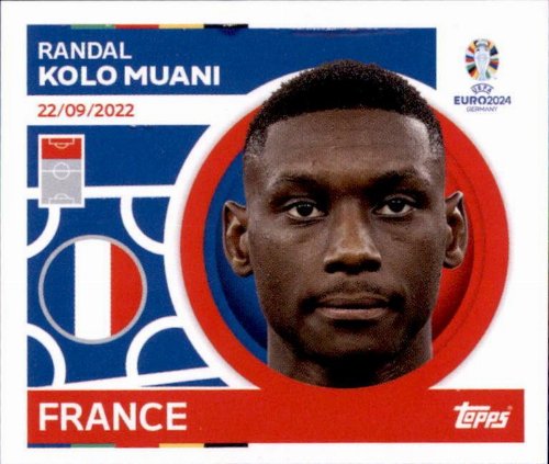 Topps - UEFA Germany Euro 2024 Αυτοκόλλητο - FRA 17.
Randal Kolo Muani (France)