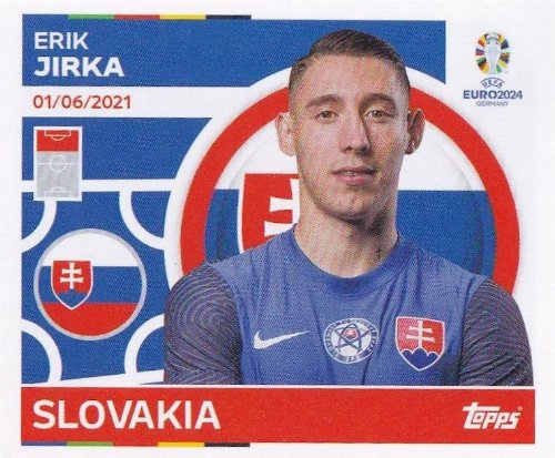 Topps - UEFA Germany Euro 2024 Αυτοκόλλητο - SVK 21.
Erik Jirka (Slovakia)