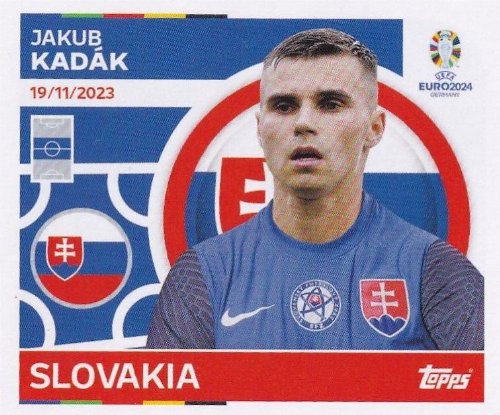 Topps - UEFA Germany Euro 2024 Αυτοκόλλητο - SVK 11.
Jakub Kadák (Slovakia)