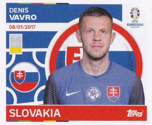 Topps - UEFA Germany Euro 2024 Αυτοκόλλητο - SVK 6.
Denis Vavro (Slovakia)