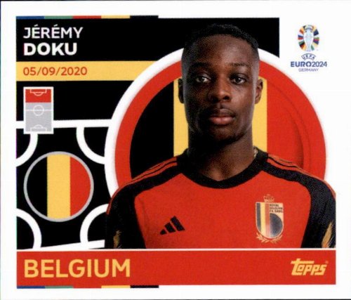 Topps - UEFA Germany Euro 2024 Sticker - BEL 18.
Jérémy Doku (Belgium)