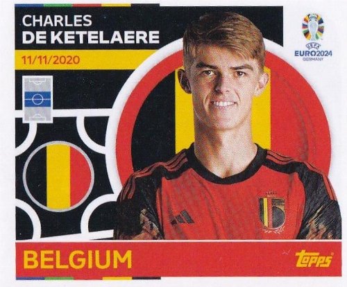 Topps - UEFA Germany Euro 2024 Αυτοκόλλητο - BEL 14.
Charles De Ketelaere (Belgium)