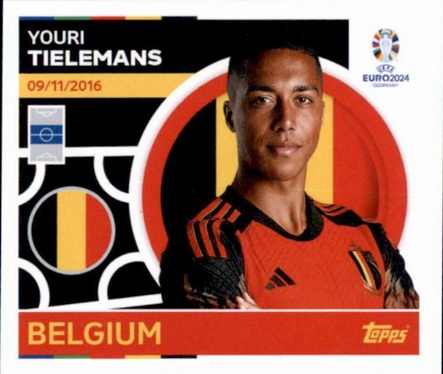 Topps - UEFA Germany Euro 2024 Αυτοκόλλητο - BEL 13.
Youri Tielemans (Belgium)