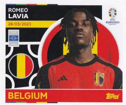 Topps - UEFA Germany Euro 2024 Αυτοκόλλητο - BEL 12.
Romeo Lavia (Belgium)