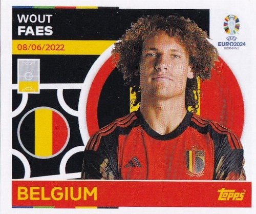 Topps - UEFA Germany Euro 2024 Αυτοκόλλητο - BEL 6.
Wout Faes (Belgium)