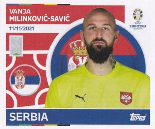 Topps - UEFA Germany Euro 2024 Αυτοκόλλητο - SRB 4.
Vanja Milinković-Savić (Serbia)