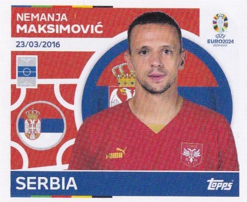 Topps - UEFA Germany Euro 2024 Αυτοκόλλητο - SRB 11.
Nemanja Maksimović (Serbia)