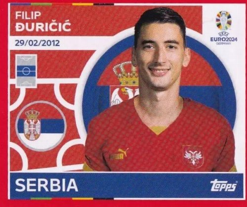 Topps - UEFA Germany Euro 2024 Sticker - SRB 16.
Filip Đuričić (Serbia)