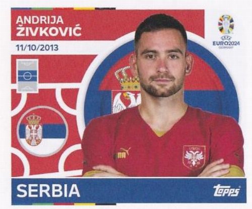 Topps - UEFA Germany Euro 2024 Sticker - SRB 19.
Andrija Živković (Serbia)