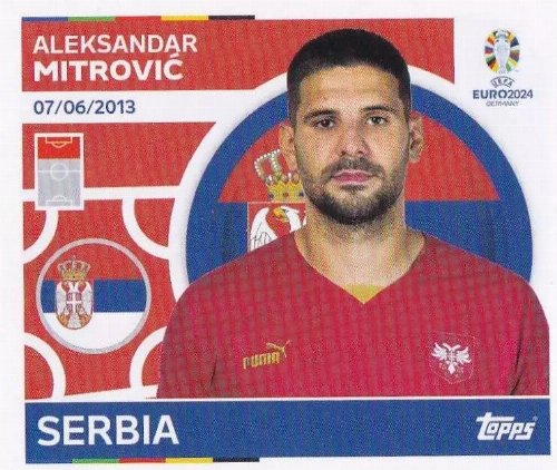 Topps - UEFA Germany Euro 2024 Sticker - SRB 20.
Aleksandar Mitrović (Serbia)