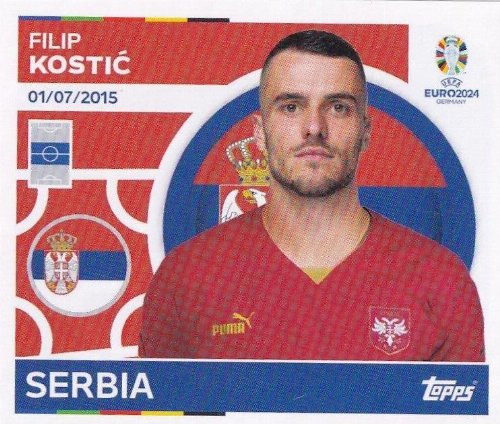 Topps - UEFA Germany Euro 2024 Sticker - SRB 18.
Filip Kostić (Serbia)