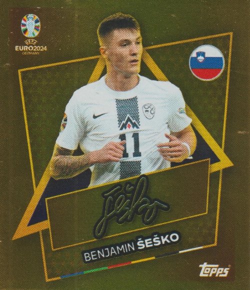 Topps - UEFA Germany Euro 2024 Sticker - SVN SP.
Benjamin Šeško (Slovenia) Gold Foil (Signed)