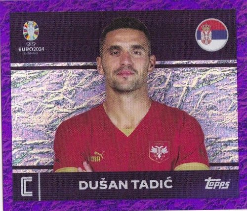 Topps - UEFA Germany Euro 2024 Αυτοκόλλητο - SRB 2.
Dušan Tadić (Serbia) - Parallel Purple Foil