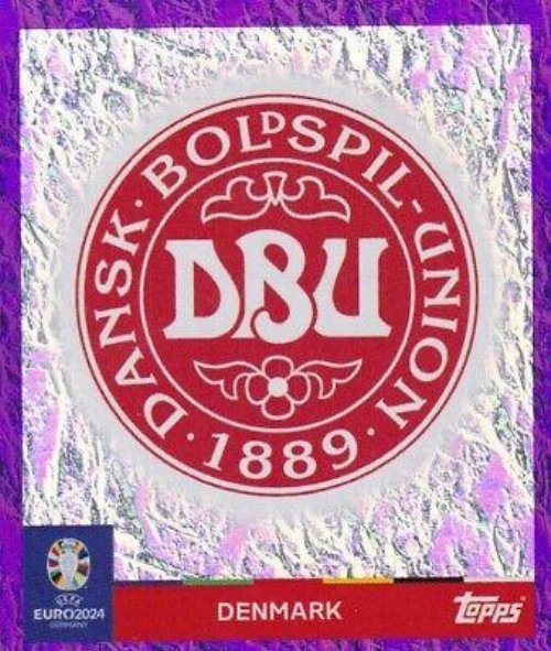 Topps - UEFA Germany Euro 2024 Sticker - DEN 1.
Logo (Denmark) - Purple Parallel Foil